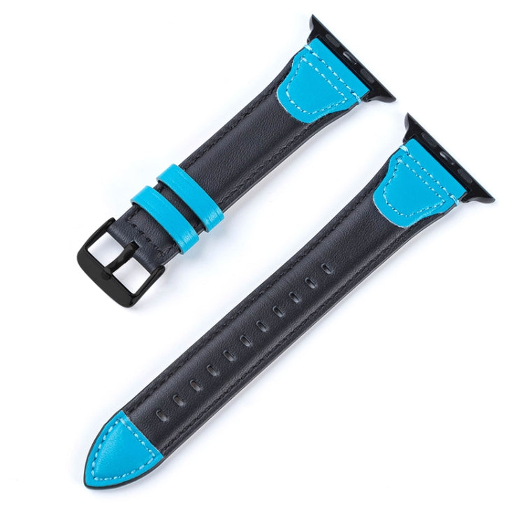 Splicing Cowhide Leather Watch Band For Apple Watch Ultra 49mm&Watch Ultra 2 49mm / Series 9&8&7 45mm / SE 3&SE 2&6&SE&5&4 44mm / 3&2&1 42mm(Black Blue) by bashfashion