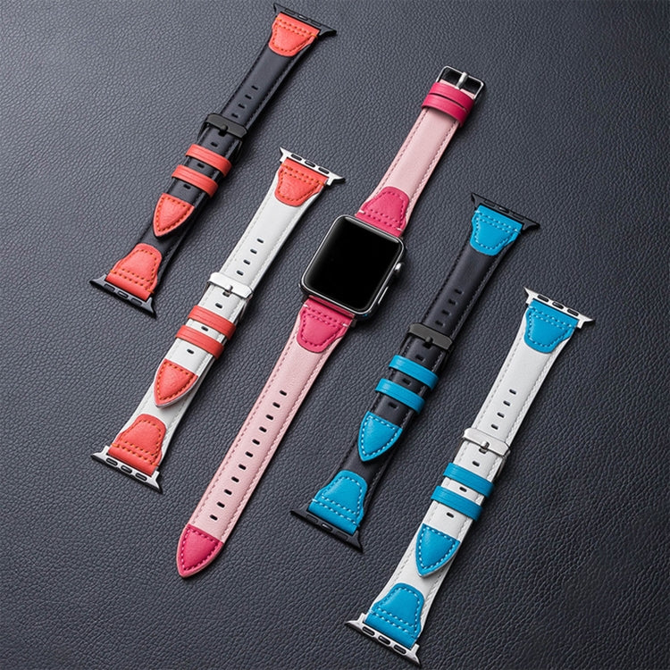 Splicing Cowhide Leather Watch Band For Apple Watch Ultra 49mm&Watch Ultra 2 49mm / Series 9&8&7 45mm / SE 3&SE 2&6&SE&5&4 44mm / 3&2&1 42mm(Black Red) by bashfashion