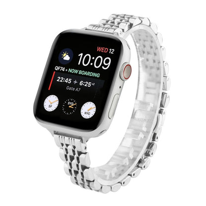 Small Waist Seven Beads Stainless Steel Strap Watch Band For Apple Watch Series 7 41mm / 6 & SE & 5 & 4 40mm / 3 & 2 & 1 38mm(Silver) by bashfashion