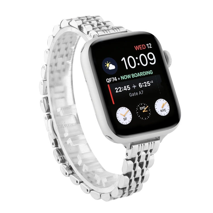 Small Waist Seven Beads Stainless Steel Strap Watch Band For Apple Watch Series 7 41mm / 6 & SE & 5 & 4 40mm / 3 & 2 & 1 38mm(Silver) by bashfashion