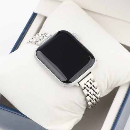 Small Waist Seven Beads Stainless Steel Strap Watch Band For Apple Watch Series 7 41mm / 6 & SE & 5 & 4 40mm / 3 & 2 & 1 38mm(Silver) by bashfashion