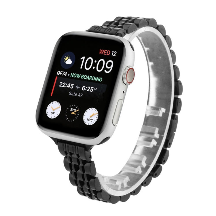 Small Waist Seven Beads Stainless Steel Strap Watch Band For Apple Watch Series 9&8&7 41mm / SE 3&SE 2&6&SE&5&4 40mm / 3&2&1 38mm(Black) by bashfashion
