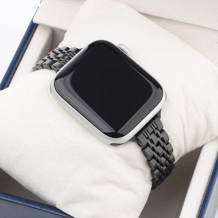 Small Waist Seven Beads Stainless Steel Strap Watch Band For Apple Watch Series 9&8&7 41mm / SE 3&SE 2&6&SE&5&4 40mm / 3&2&1 38mm(Black) by bashfashion