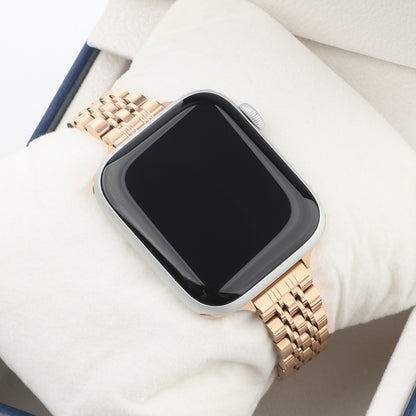 Small Waist Seven Beads Stainless Steel Strap Watch Band For Apple Watch Series 7 45mm / 6 & SE & 5 & 4 44mm / 3 & 2 & 1 42mm(Rose Gold) by bashfashion