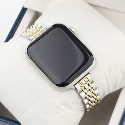 Small Waist Seven Beads Stainless Steel Strap Watch Band For Apple Watch Series 7 45mm / 6 & SE & 5 & 4 44mm / 3 & 2 & 1 42mm(Between Gold) by bashfashion