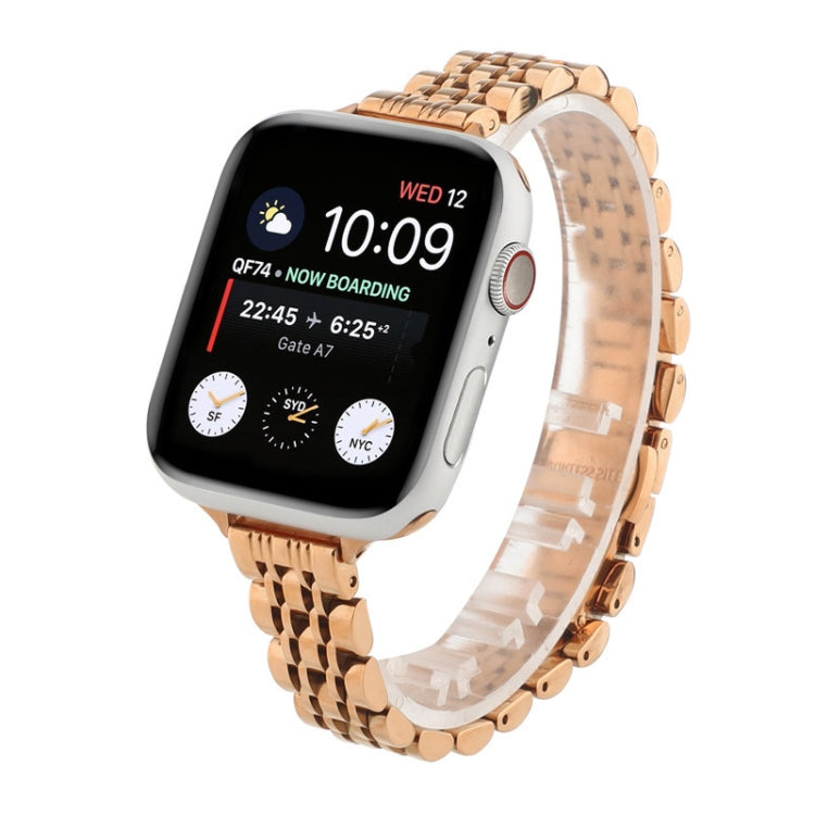 Small Waist Seven Beads Stainless Steel Strap Watch Band For Apple Watch Series 9&8&7 41mm / SE 3&SE 2&6&SE&5&4 40mm / 3&2&1 38mm(Rose Gold) by bashfashion
