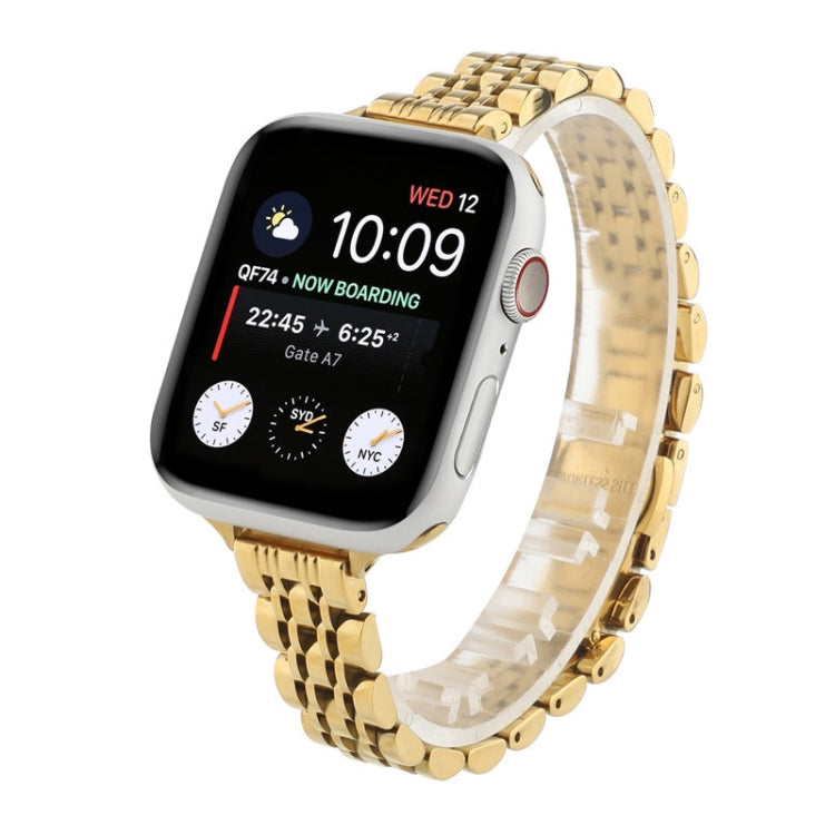Small Waist Seven Beads Stainless Steel Strap Watch Band For Apple Watch Series 9&8&7 41mm / SE 3&SE 2&6&SE&5&4 40mm / 3&2&1 38mm(Gold) by bashfashion