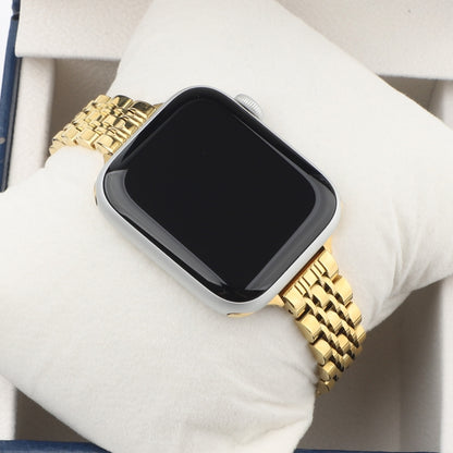 Small Waist Seven Beads Stainless Steel Strap Watch Band For Apple Watch Series 9&8&7 41mm / SE 3&SE 2&6&SE&5&4 40mm / 3&2&1 38mm(Gold) by bashfashion