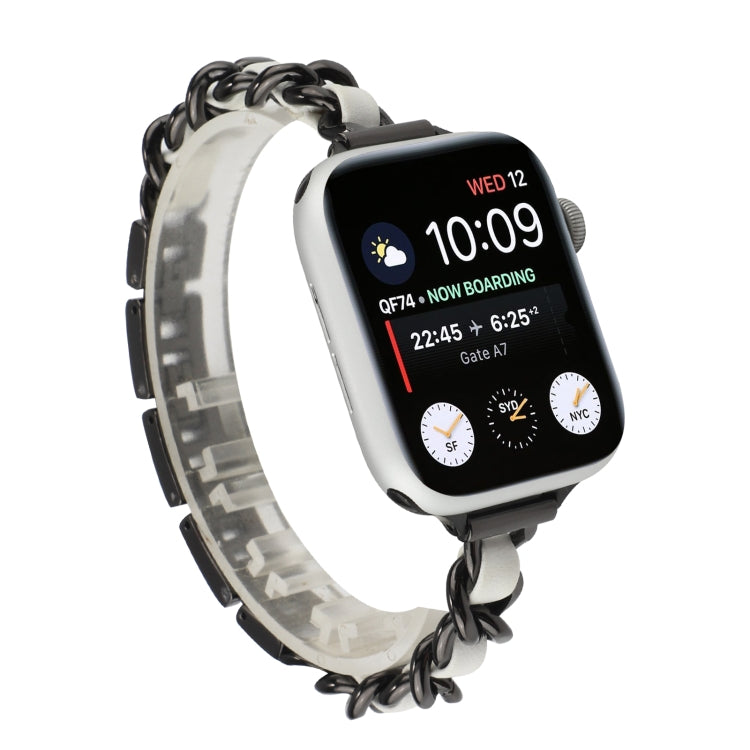 Small Waist Stainless Steel Strap Watch Band For Apple Watch Ultra 49mm&Watch Ultra 2 49mm / Series 9&8&7 45mm / SE 3&SE 2&6&SE&5&4 44mm / 3&2&1 42mm(Black White) by bashfashion
