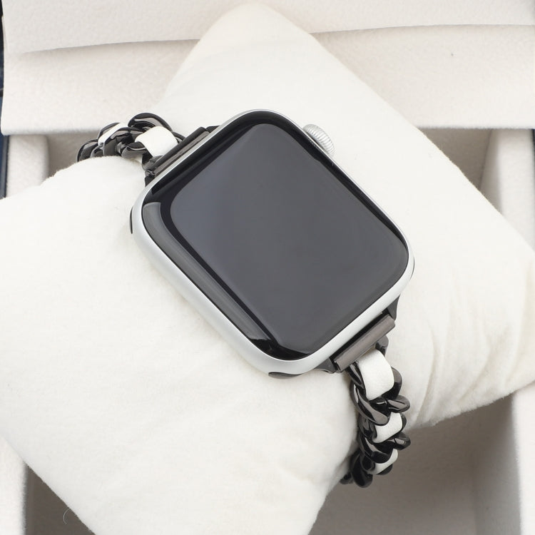 Small Waist Stainless Steel Strap Watch Band For Apple Watch Ultra 49mm&Watch Ultra 2 49mm / Series 9&8&7 45mm / SE 3&SE 2&6&SE&5&4 44mm / 3&2&1 42mm(Black White) by bashfashion
