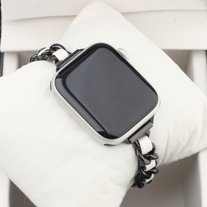 Small Waist Stainless Steel Strap Watch Band For Apple Watch Ultra 49mm&Watch Ultra 2 49mm / Series 9&8&7 45mm / SE 3&SE 2&6&SE&5&4 44mm / 3&2&1 42mm(Black White) by bashfashion