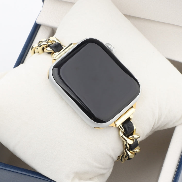 Small Waist Stainless Steel Strap Watch Band For Apple Watch Ultra 49mm&Watch Ultra 2 49mm / Series 9&8&7 45mm / SE 3&SE 2&6&SE&5&4 44mm / 3&2&1 42mm(Gold Black) by bashfashion