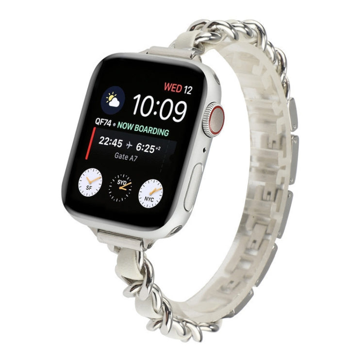 Small Waist Stainless Steel Strap Watch Band For Apple Watch Ultra 49mm&Watch Ultra 2 49mm / Series 9&8&7 45mm / SE 3&SE 2&6&SE&5&4 44mm / 3&2&1 42mm(Silver White) by bashfashion