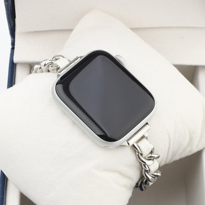 Small Waist Stainless Steel Strap Watch Band For Apple Watch Ultra 49mm&Watch Ultra 2 49mm / Series 9&8&7 45mm / SE 3&SE 2&6&SE&5&4 44mm / 3&2&1 42mm(Silver White) by bashfashion