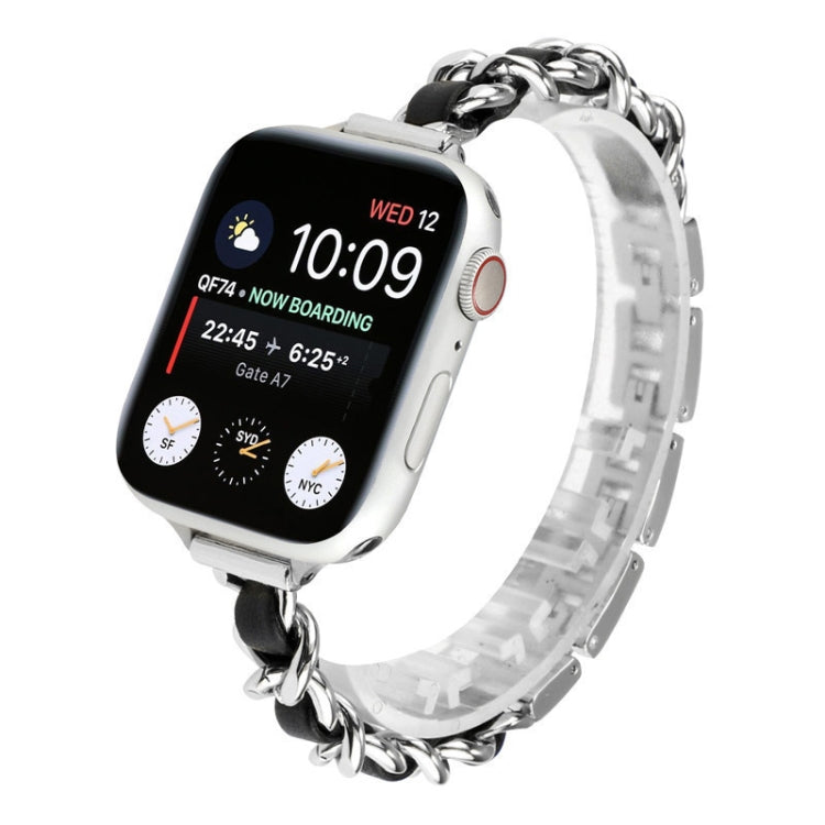 Small Waist Stainless Steel Strap Watch Band For Apple Watch Series 7 45mm / 6 & SE & 5 & 4 44mm / 3 & 2 & 1 42mm(Silver Black) by bashfashion