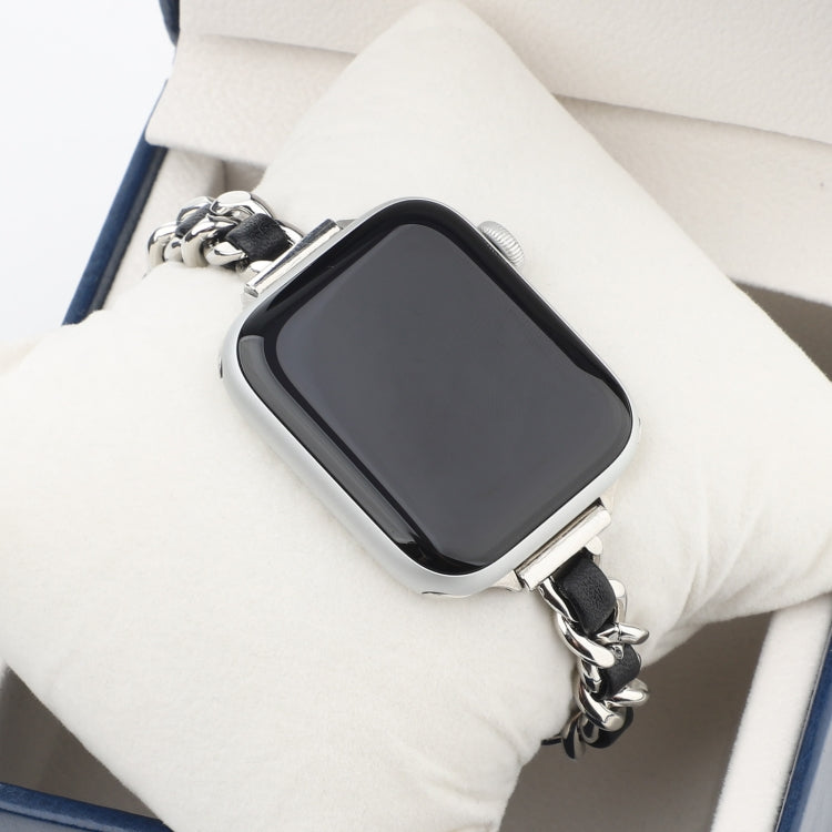 Small Waist Stainless Steel Strap Watch Band For Apple Watch Series 7 45mm / 6 & SE & 5 & 4 44mm / 3 & 2 & 1 42mm(Silver Black) by bashfashion