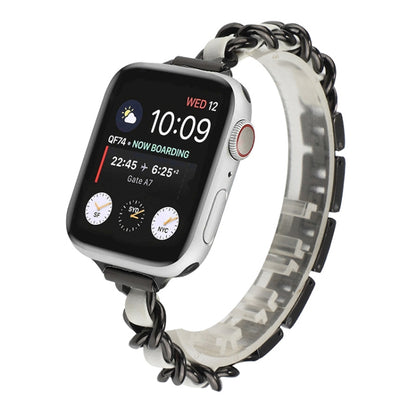 Small Waist Stainless Steel Strap Watch Band For Apple Watch Series 9&8&7 41mm / SE 3&SE 2&6&SE&5&4 40mm / 3&2&1 38mm(Black White) by bashfashion