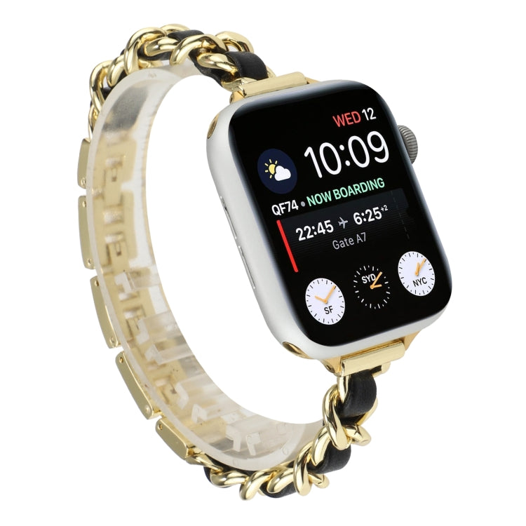 Small Waist Stainless Steel Strap Watch Band For Apple Watch Series 9&8&7 41mm / SE 3&SE 2&6&SE&5&4 40mm / 3&2&1 38mm(Gold Black) by bashfashion