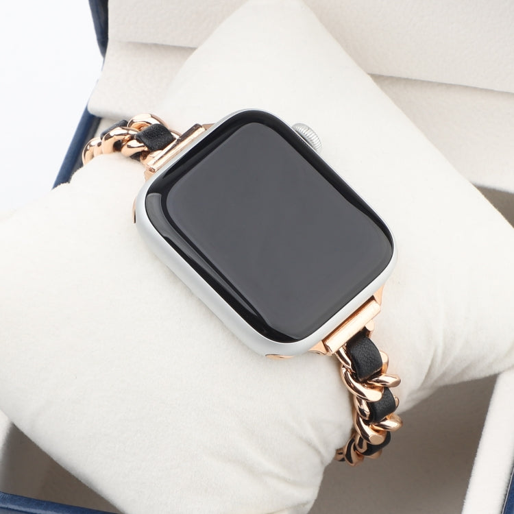 Small Waist Stainless Steel Strap Watch Band For Apple Watch Series 7 41mm / 6 & SE & 5 & 4 40mm / 3 & 2 & 1 38mm(Rose Gold Black) by bashfashion