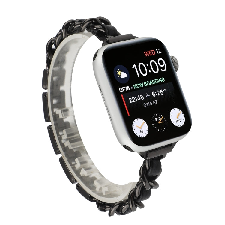 Small Waist Stainless Steel Strap Watch Band For Apple Watch Series 9&8&7 41mm / SE 3&SE 2&6&SE&5&4 40mm / 3&2&1 38mm(Black) by bashfashion