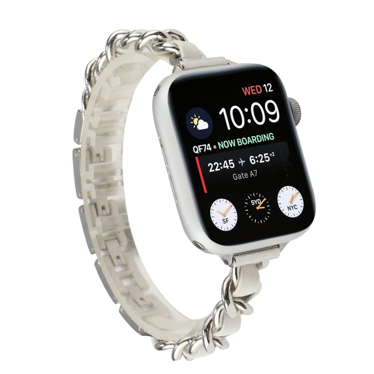 Small Waist Stainless Steel Strap Watch Band For Apple Watch Series 9&8&7 41mm / SE 3&SE 2&6&SE&5&4 40mm / 3&2&1 38mm(Silver White) by bashfashion