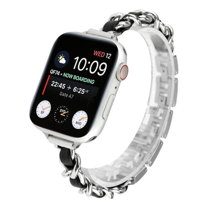 Small Waist Stainless Steel Strap Watch Band For Apple Watch Series 7 41mm / 6 & SE & 5 & 4 40mm / 3 & 2 & 1 38mm(Silver Black) by bashfashion