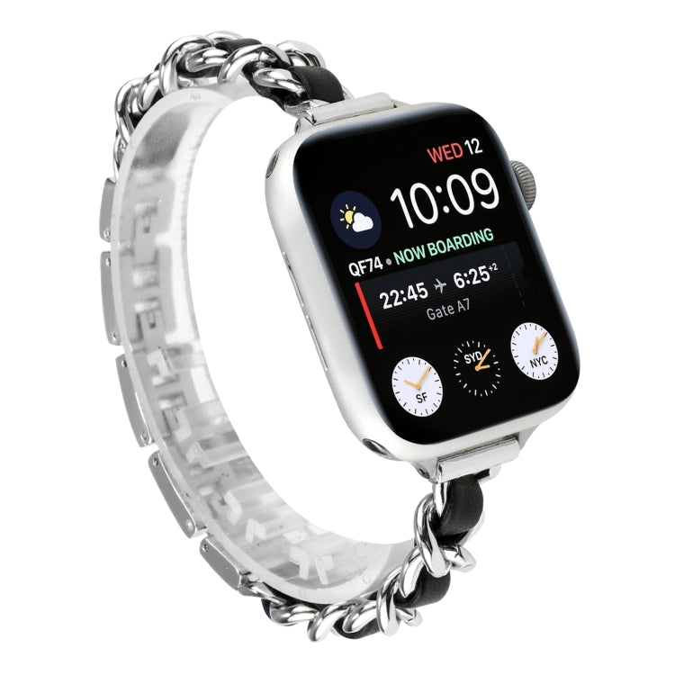 Small Waist Stainless Steel Strap Watch Band For Apple Watch Series 7 41mm / 6 & SE & 5 & 4 40mm / 3 & 2 & 1 38mm(Silver Black) by bashfashion