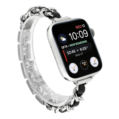 Small Waist Stainless Steel Strap Watch Band For Apple Watch Series 7 41mm / 6 & SE & 5 & 4 40mm / 3 & 2 & 1 38mm(Silver Black) by bashfashion