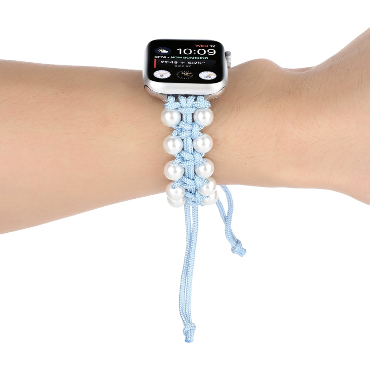 Umbrella Rope Bead Nylon Watch Band For Apple Watch Ultra 49mm&Watch Ultra 2 49mm / Series 9&8&7 45mm / SE 3&SE 2&6&SE&5&4 44mm / 3&2&1 42mm(Light Blue) by bashfashion
