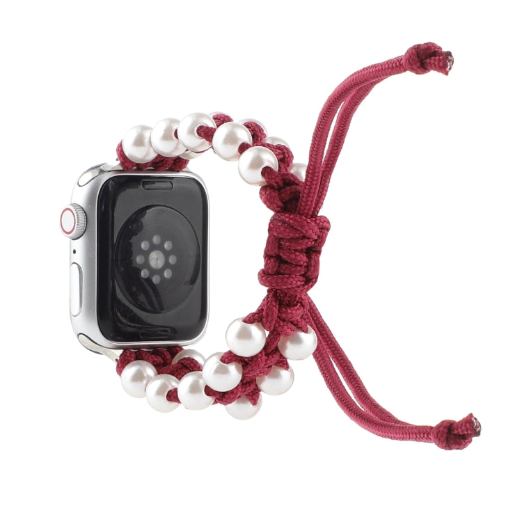 Umbrella Rope Bead Nylon Watch Band For Apple Watch Ultra 49mm&Watch Ultra 2 49mm / Series 9&8&7 45mm / SE 3&SE 2&6&SE&5&4 44mm / 3&2&1 42mm(Red) by bashfashion