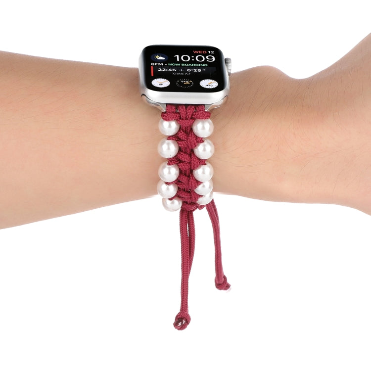 Umbrella Rope Bead Nylon Watch Band For Apple Watch Series 9&8&7 41mm / SE 3&SE 2&6&SE&5&4 40mm / 3&2&1 38mm(Red) by bashfashion