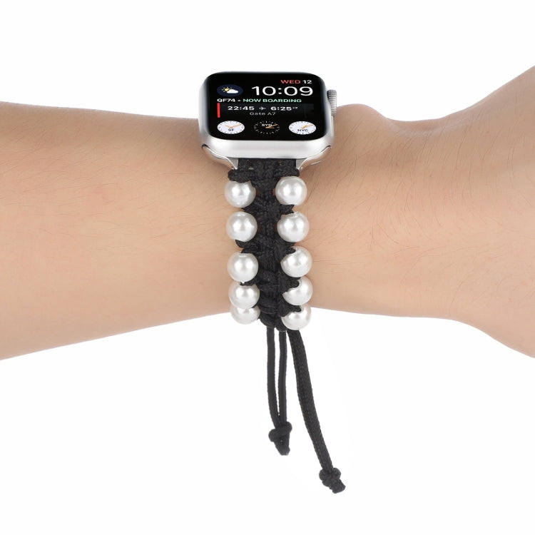 Umbrella Rope Bead Nylon Watch Band For Apple Watch Series 9&8&7 41mm / SE 3&SE 2&6&SE&5&4 40mm / 3&2&1 38mm(Black) by bashfashion