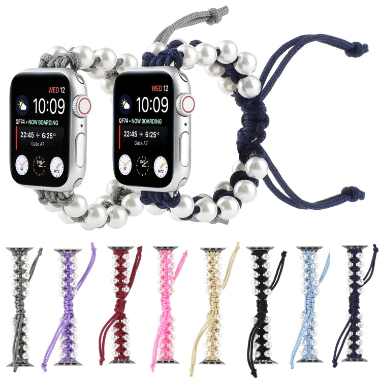 Umbrella Rope Bead Nylon Watch Band For Apple Watch Series 9&8&7 41mm / SE 3&SE 2&6&SE&5&4 40mm / 3&2&1 38mm(Black) by bashfashion
