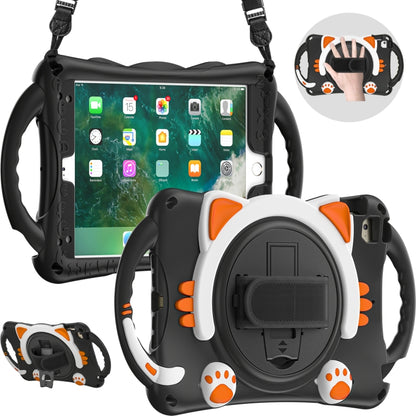 Cute Cat King Kids Shockproof Silicone Tablet Case with Holder & Shoulder Strap & Handle For iPad mini 5 / 4 / 3 / 2 /1(Black Orange) by bashfashion