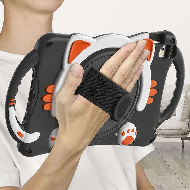 Cute Cat King Kids Shockproof Silicone Tablet Case with Holder & Shoulder Strap & Handle For iPad mini 5 / 4 / 3 / 2 /1(Black Orange) by bashfashion