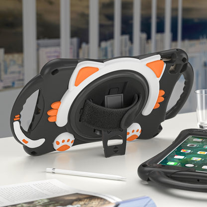 Cute Cat King Kids Shockproof Silicone Tablet Case with Holder & Shoulder Strap & Handle For iPad mini 5 / 4 / 3 / 2 /1(Black Orange) by bashfashion