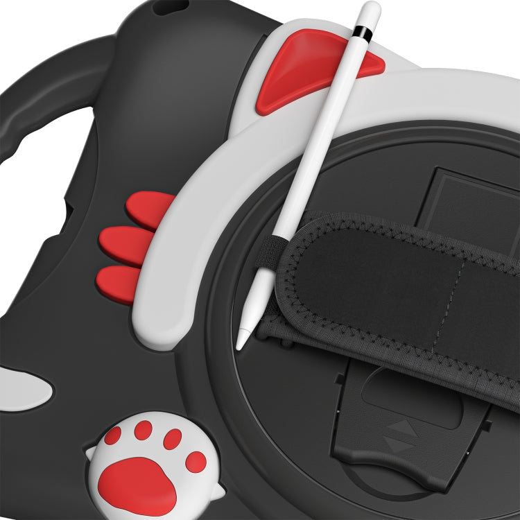 Cute Cat King Kids Shockproof Silicone Tablet Case with Holder & Shoulder Strap & Handle For iPad mini 5 / 4 / 3 / 2 /1(Black Red) by bashfashion