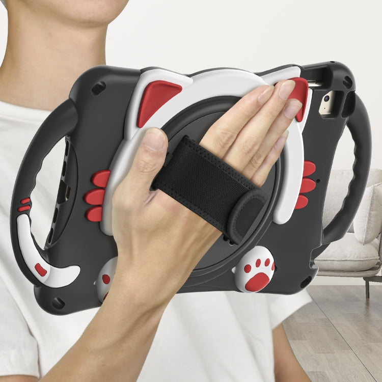 Cute Cat King Kids Shockproof Silicone Tablet Case with Holder & Shoulder Strap & Handle For iPad mini 5 / 4 / 3 / 2 /1(Black Red) by bashfashion