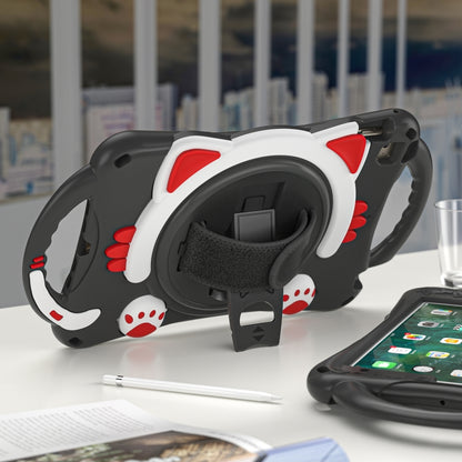 Cute Cat King Kids Shockproof Silicone Tablet Case with Holder & Shoulder Strap & Handle For iPad mini 5 / 4 / 3 / 2 /1(Black Red) by bashfashion