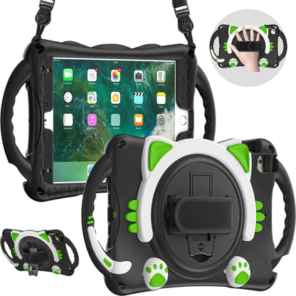 Cute Cat King Kids Shockproof Silicone Tablet Case with Holder & Shoulder Strap & Handle For iPad mini 5 / 4 / 3 / 2 /1(Black Green) by bashfashion