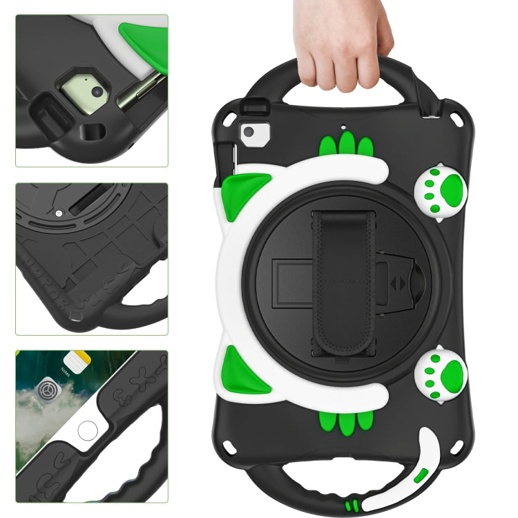 Cute Cat King Kids Shockproof Silicone Tablet Case with Holder & Shoulder Strap & Handle For iPad mini 5 / 4 / 3 / 2 /1(Black Green) by bashfashion