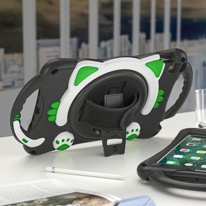 Cute Cat King Kids Shockproof Silicone Tablet Case with Holder & Shoulder Strap & Handle For iPad mini 5 / 4 / 3 / 2 /1(Black Green) by bashfashion