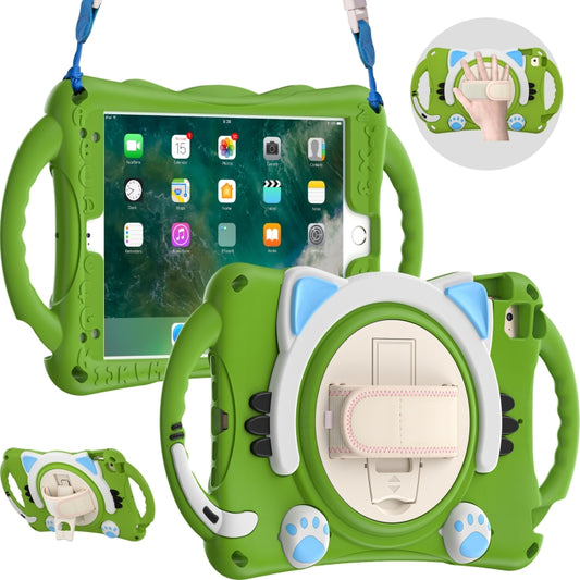 Cute Cat King Kids Shockproof Silicone Tablet Case with Holder & Shoulder Strap & Handle For iPad mini 5 / 4 / 3 / 2 /1(Green) by bashfashion
