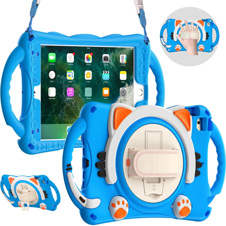 Cute Cat King Kids Shockproof Silicone Tablet Case with Holder & Shoulder Strap & Handle For iPad mini 5 / 4 / 3 / 2 /1(Light Blue) by bashfashion