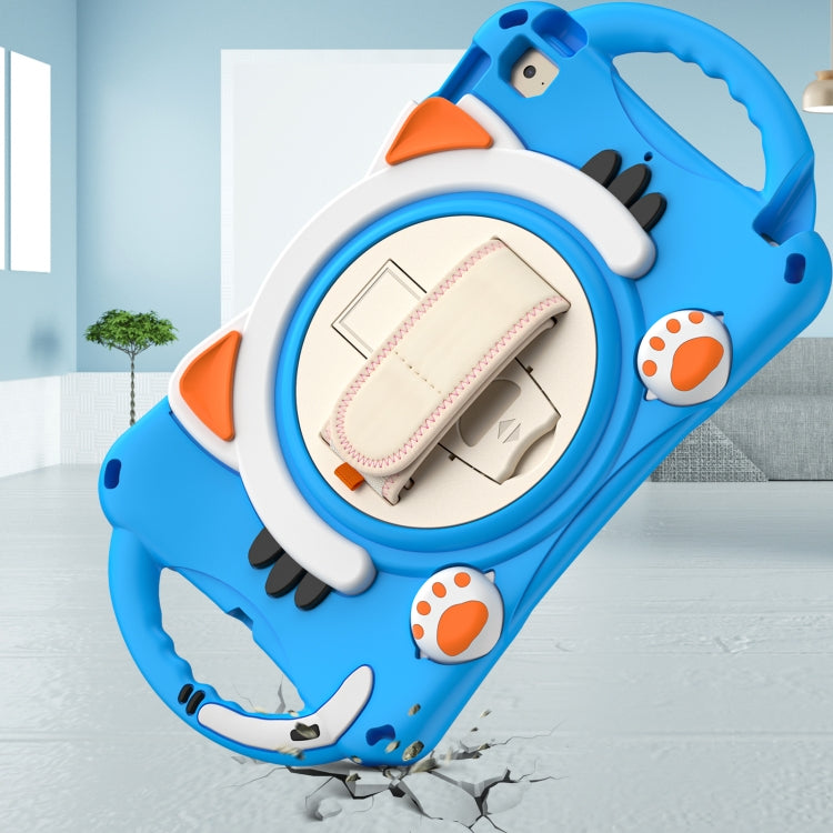 Cute Cat King Kids Shockproof Silicone Tablet Case with Holder & Shoulder Strap & Handle For iPad mini 5 / 4 / 3 / 2 /1(Light Blue) by bashfashion