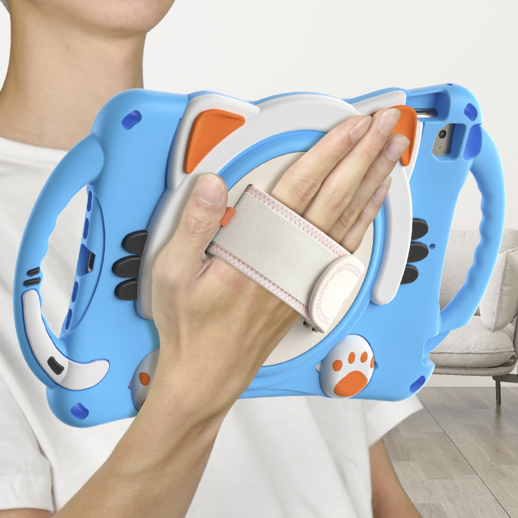 Cute Cat King Kids Shockproof Silicone Tablet Case with Holder & Shoulder Strap & Handle For iPad mini 5 / 4 / 3 / 2 /1(Light Blue) by bashfashion