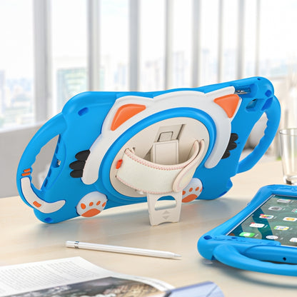 Cute Cat King Kids Shockproof Silicone Tablet Case with Holder & Shoulder Strap & Handle For iPad mini 5 / 4 / 3 / 2 /1(Light Blue) by bashfashion