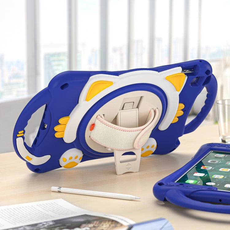 Cute Cat King Kids Shockproof Silicone Tablet Case with Holder & Shoulder Strap & Handle For iPad mini 5 / 4 / 3 / 2 /1(Dark Blue) by bashfashion