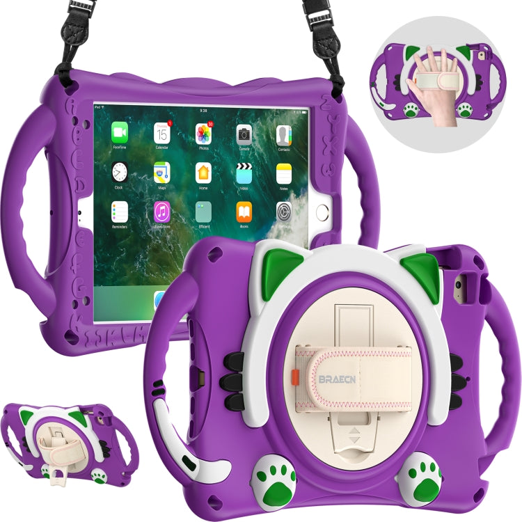 Cute Cat King Kids Shockproof Silicone Tablet Case with Holder & Shoulder Strap & Handle For iPad mini 5 / 4 / 3 / 2 /1(Purple) by bashfashion