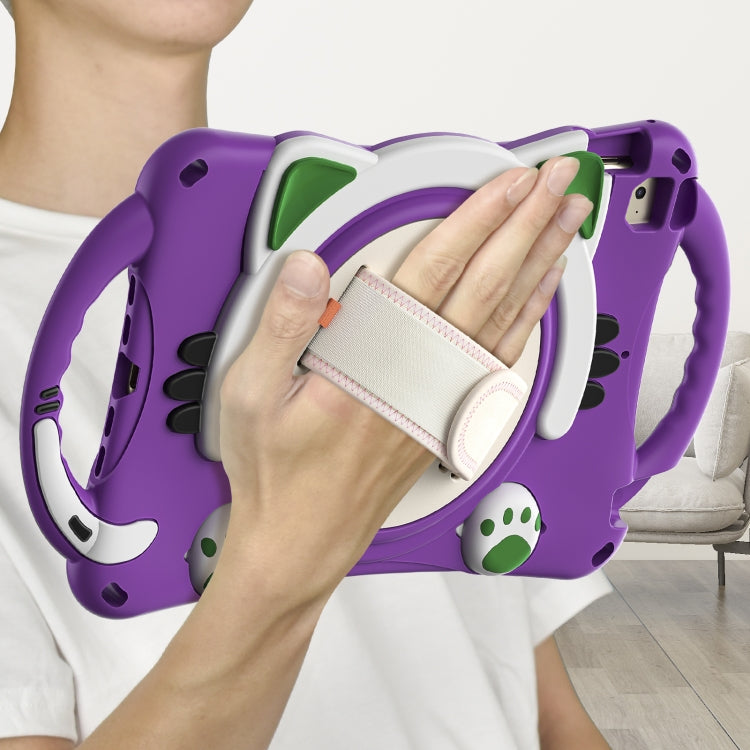 Cute Cat King Kids Shockproof Silicone Tablet Case with Holder & Shoulder Strap & Handle For iPad mini 5 / 4 / 3 / 2 /1(Purple) by bashfashion